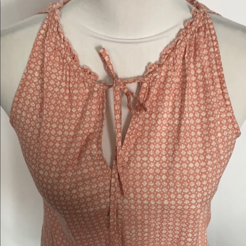 LOFT peach pink and white dainty floral sleeveless v neck prairie blouse XS - Picture 2 of 7